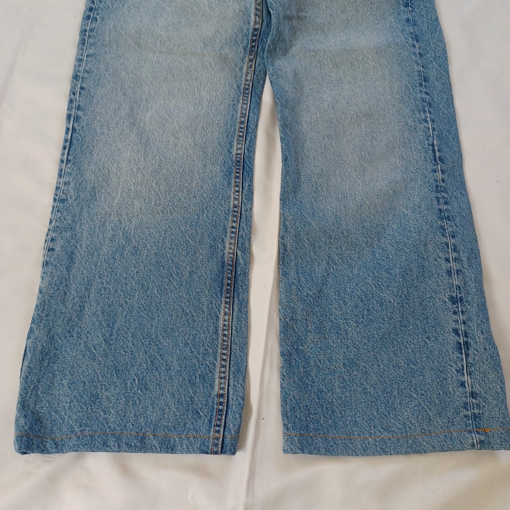 Zara Jeans Wide Leg Rigid Denim 100% Cotton Highrise Light Wash Size 6 29x27.5 - Picture 4 of 11